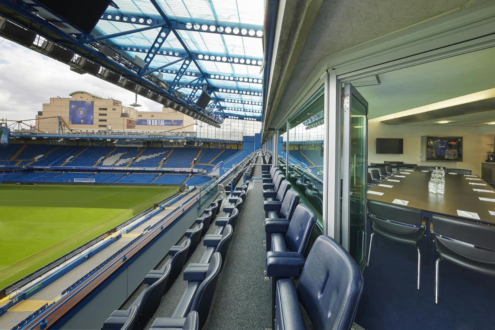 Stadium hospitality suite overlooking the pitch